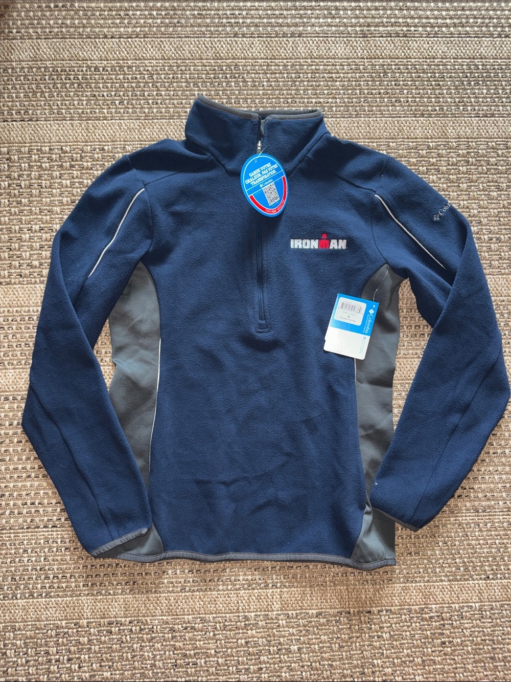 Columbia IRONMAN Navy and Gray Quarter-Zip Fleece Pullover ✨Brand New✨